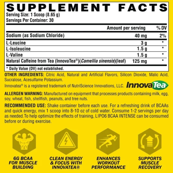 Nutrex Research Lipo 6 BCAA Intense Amino + Energy, 30 servings