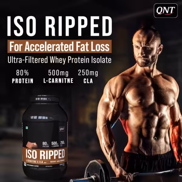 QNT ISO RIPPED Ultra-Filtered Whey Protein Isolate for fat loss with 80% protein, 500mg L-Carnitine, and 250mg CLA
