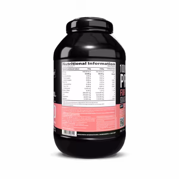 Nutritional information and ingredients label for a protein powder container