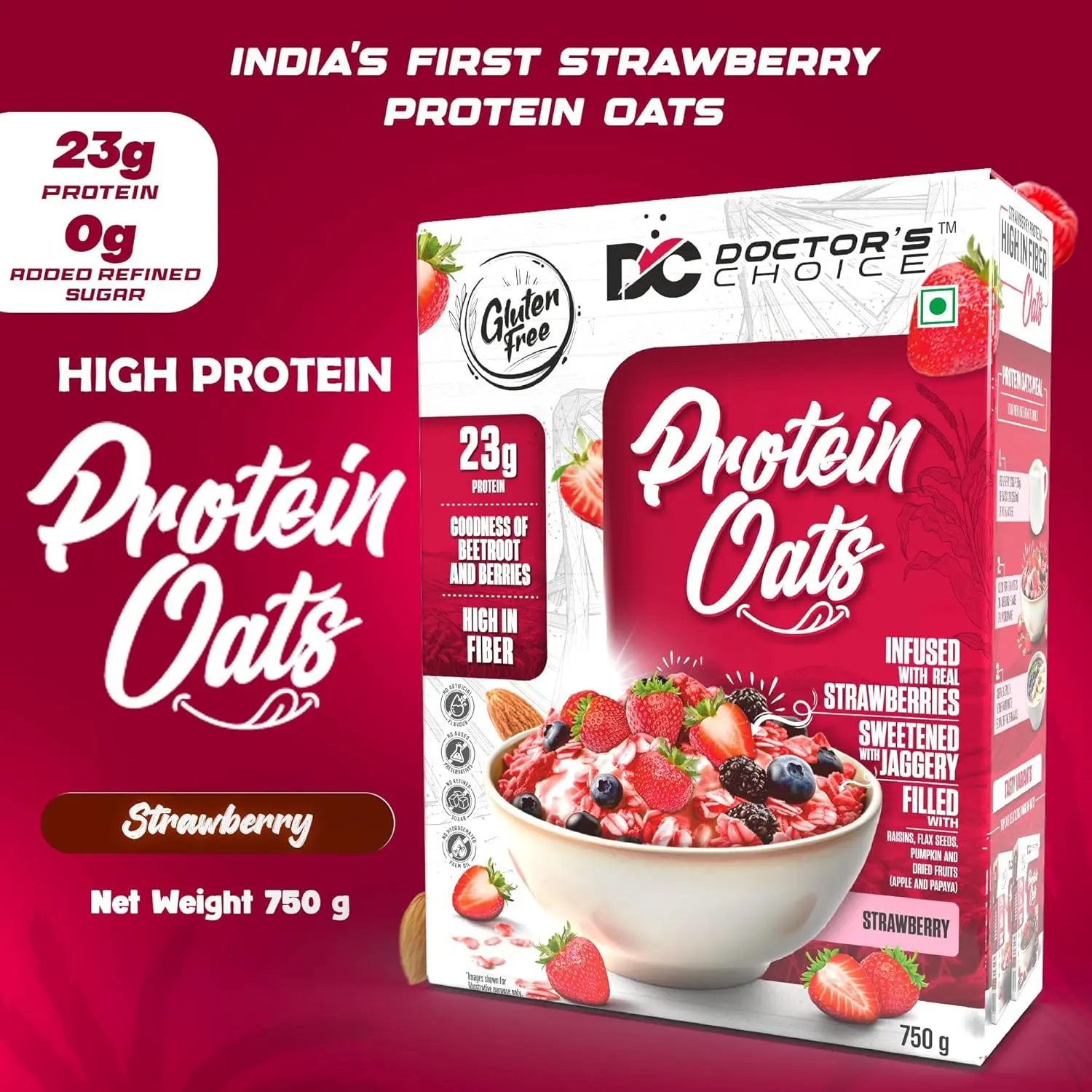 Doctor's Choice Protein Oats 750gm Strawberry - Image 3