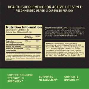 Optimum Nutrition (ON) Zinc Magnesium Aspartate (ZMA) - 60 Caps