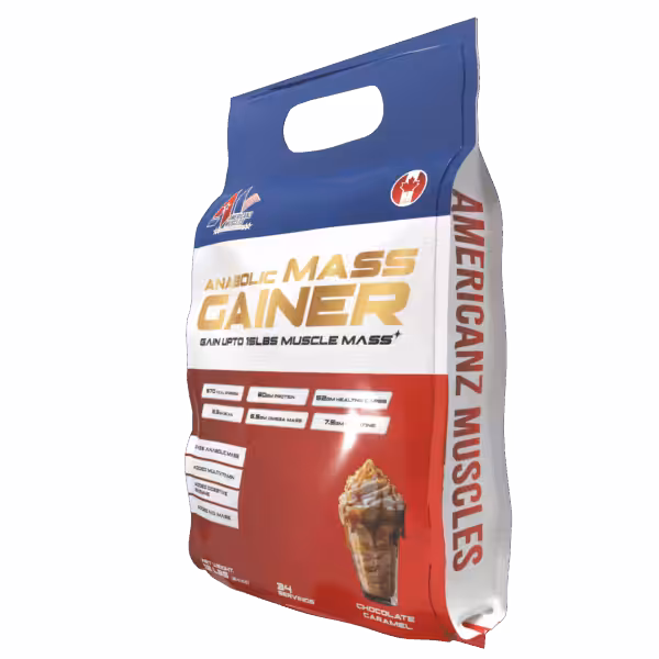 Americanz Muscles Anabolic Mass Gainer, Chocolate Caramel, 12 lbs. 60g protein, 570 kcal, 34 servings