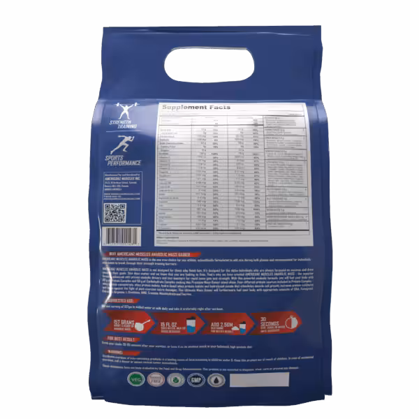 Back of supplement bag showing Supplement Facts, ingredients, suggested use, and product warnings