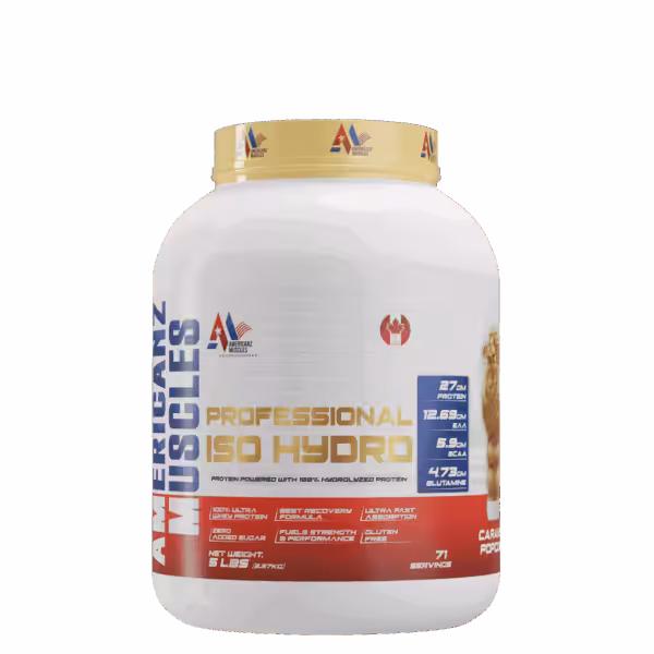 Americanz Muscles Professional ISO Hydro Caramel Popcorn protein powder, 5 lbs, 71 servings, 27g protein