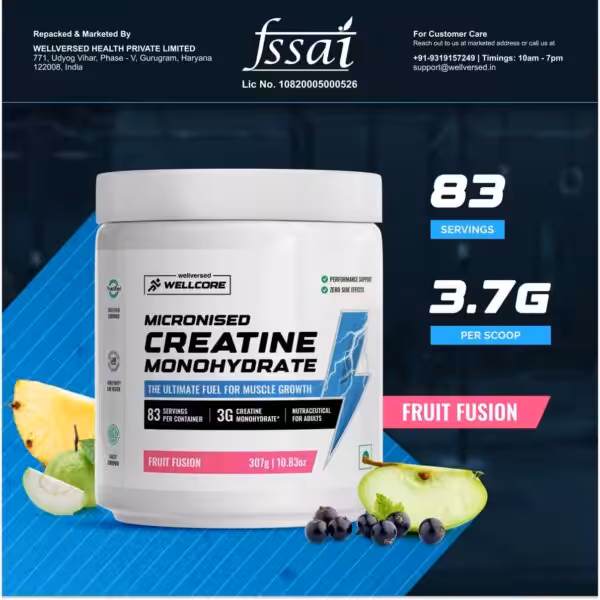Wellcore – Pure Micronised Creatine Monohydrate (307g, 83Servings) – Flavoured - product image
