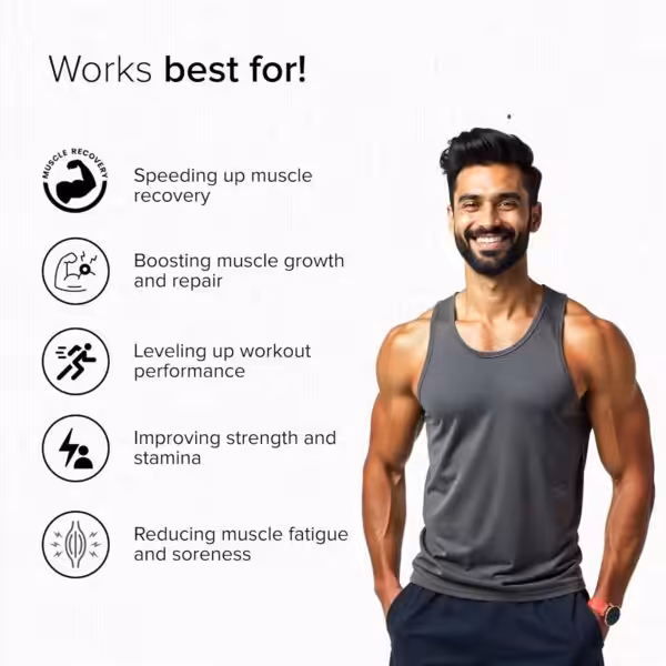 Works best for speeding up muscle recovery, boosting muscle growth and repair, leveling up workout performance, improving strength and stamina, and reducing muscle fatigue and soreness