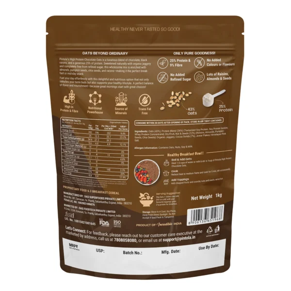 Pintola High Protein Dark Chocolate Oats 1 KG