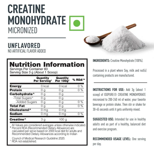 Isopure 100% Creatine Monohydrate Micronized, 250g