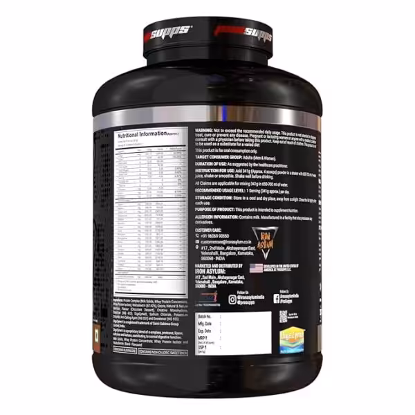 Back label of a supplement container showing nutritional facts, usage instructions, and allergen information
