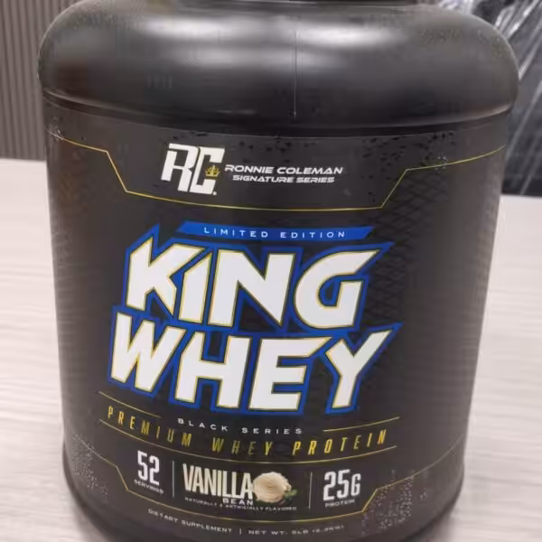 Ronnie Coleman King Whey Premium Whey Protein, Vanilla Bean, 5lb tub, 52 servings, 25g protein per serving