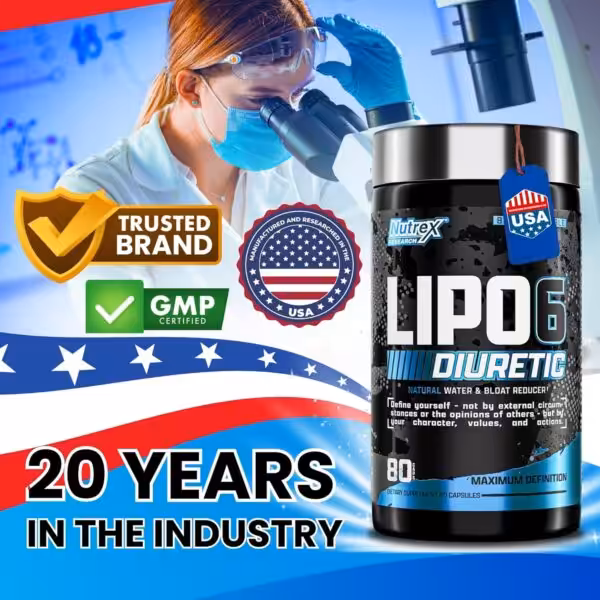 Nutrex LIPO-6 Diuretic natural water and bloat reducer. 20 years in industry, GMP certified, and made in the USA