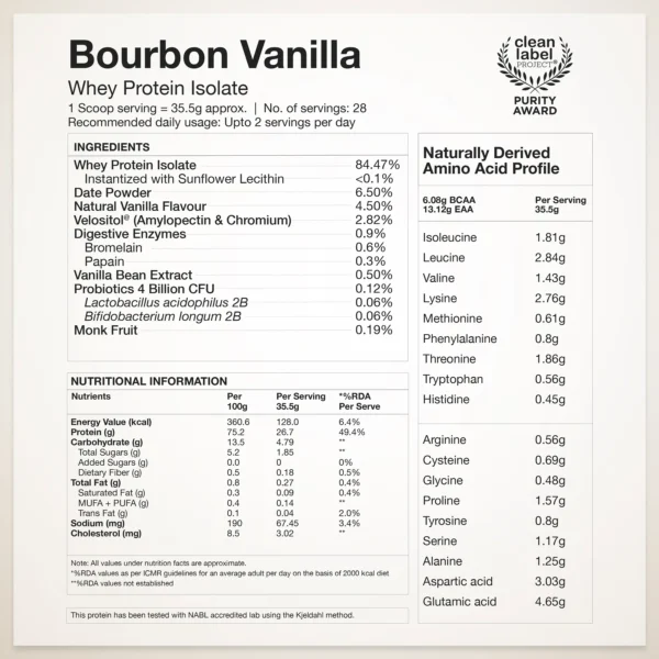 Wellbeing Nutrition Whey Protein Isolate Bourbon Vanilla