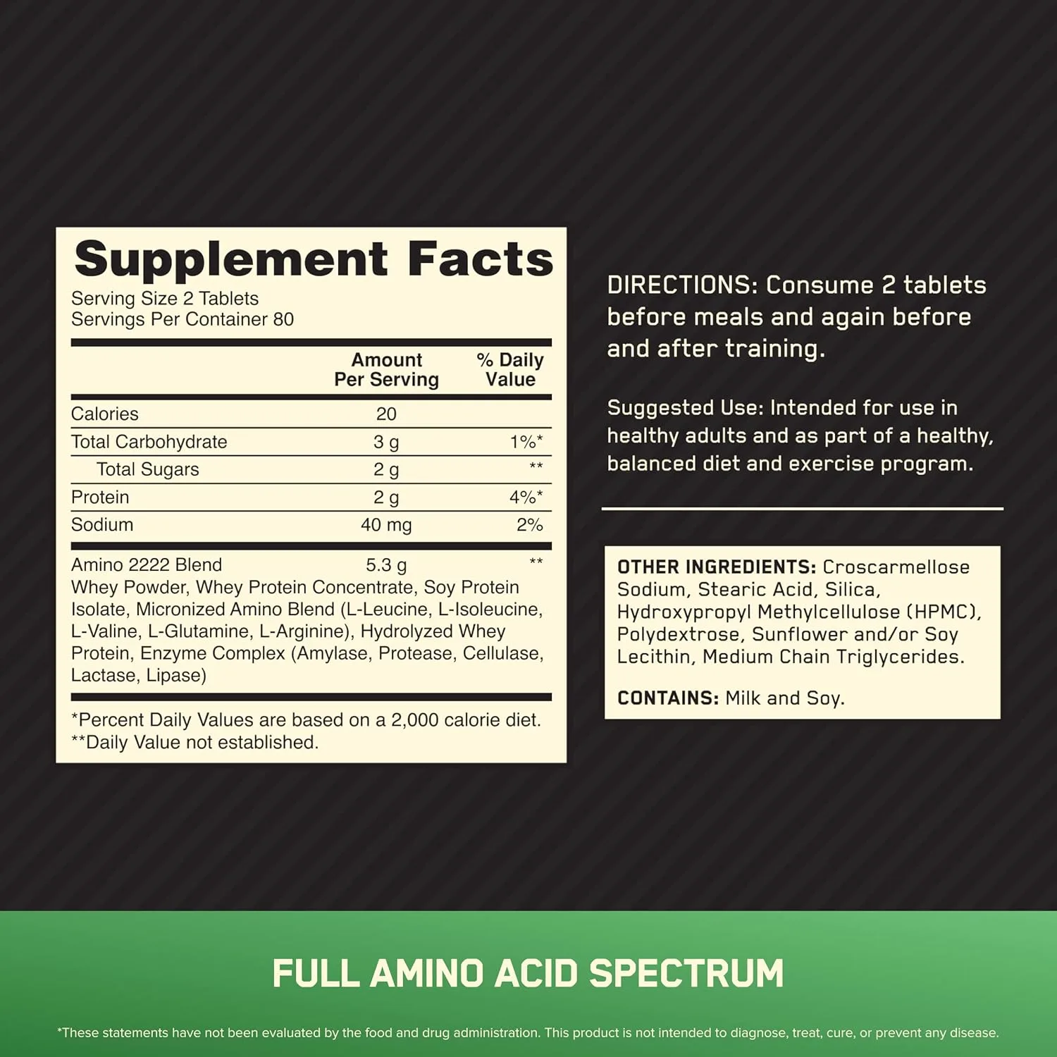 Optimum Nutrition Superior Amino 2222 Tablets, 160 Count - Image 2
