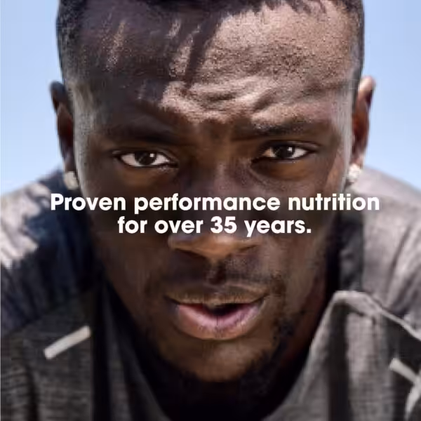 Focused athlete with text: Proven performance nutrition for over 35 years