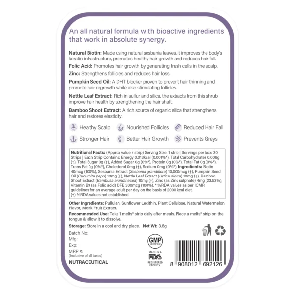 Wellbeing Nutrition Melts® Healthy Hair Oral Strips, Tropical Watermelon Flavor