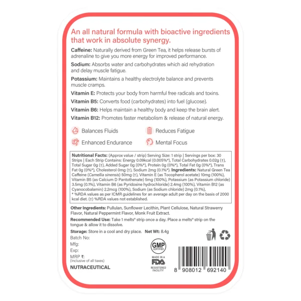 Wellbeing Nutrition Melts® Instant Energy Natural Caffeine Electrolyte Oral Strips