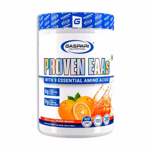 Gaspari Nutrition Proven EAAs, Blood Orange flavor, with 9g total essential amino acids and 30 servings