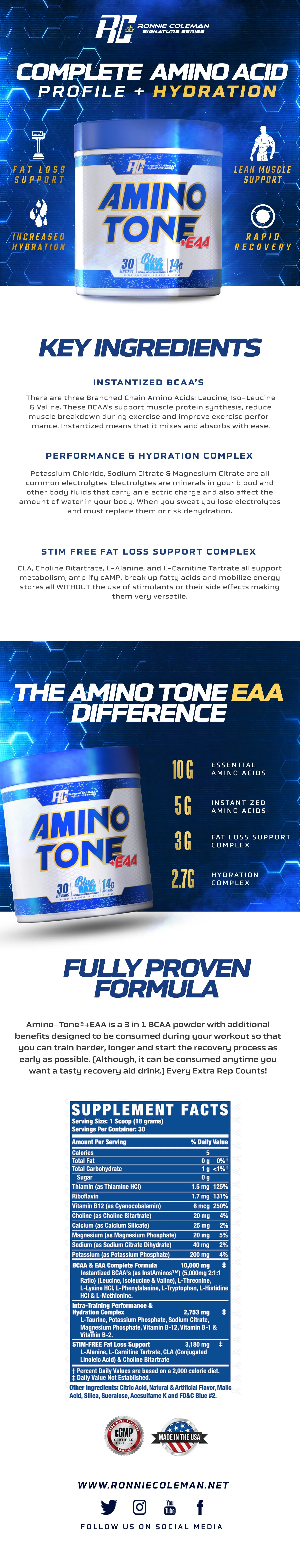 Ronnie Coleman Amino Tone + EAA 30 Servings 14 Amino Tone + EAA