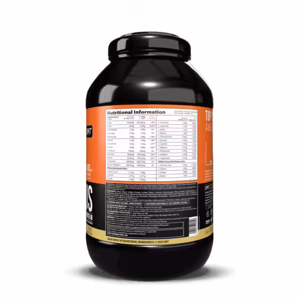 Nutritional information, amino acid profile, and ingredients label for QNT Delicious Isolate and Hydrolysate Protein