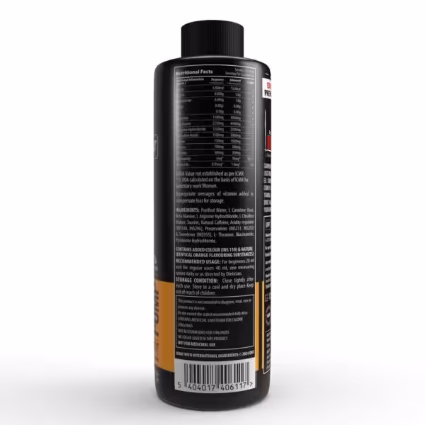 Nutritional facts and ingredients label for a supplement bottle, listing values for beginners and advanced users