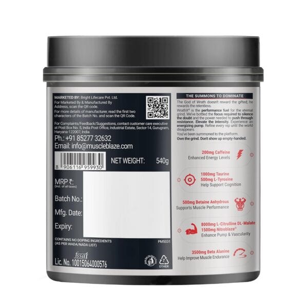 MuscleBlaze Pre Workout WrathX - 30 Servings - Image 3