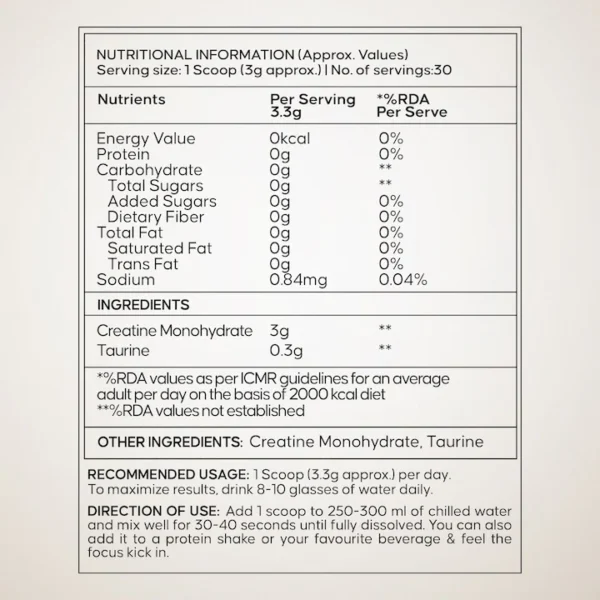 Wellbeing Nutrition Creatine Monohydrate | 100g | 300mg Taurine | Unflavoured