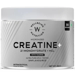 Wellbeing Nutrition Creatine Monohydrate + HCL | 100g | 300mg Taurine | Unflavoured