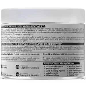 Wellbeing Nutrition Creatine Monohydrate | 100g | 300mg Taurine | Unflavoured