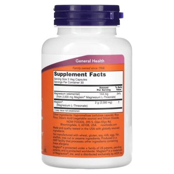NOW Foods, Magtein®, Magnesium L-Threonate, 90 Veg Capsules