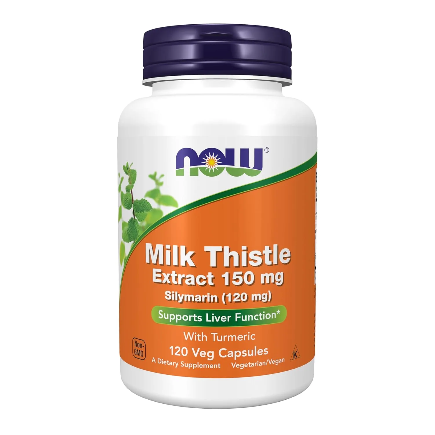 NOW Milk Thistle Extract 150 mg, Silymarin 120 mg, with Turmeric, 120 Veg Capsules