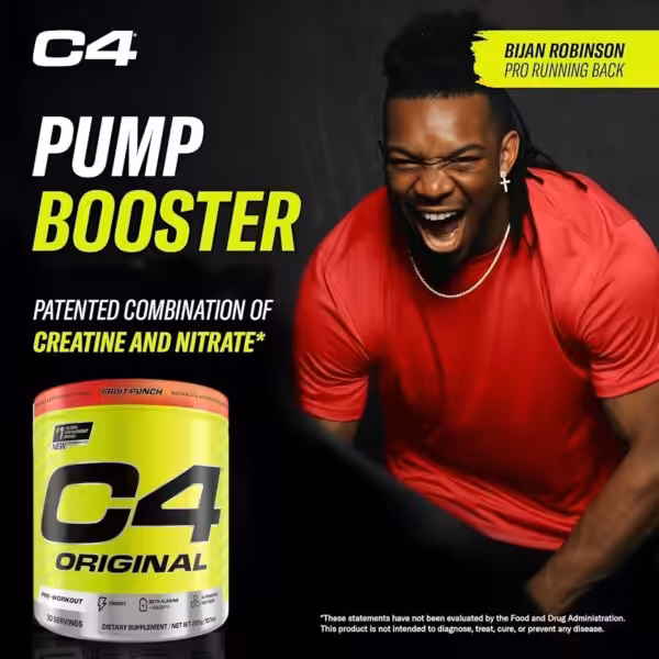 Bijan Robinson for C4 Original pre-workout: Pump Booster with a patented combination of creatine and nitrate