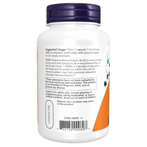 Now Foods GABA 750 mg, 100 CAPS - Image 3