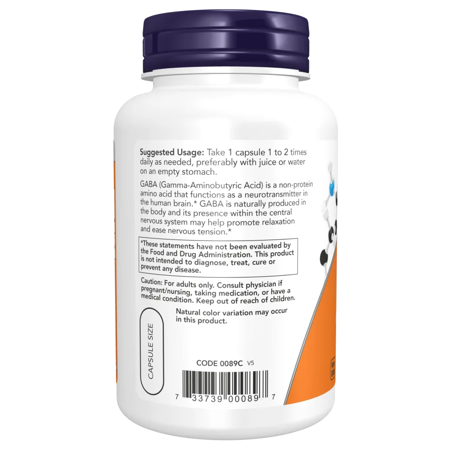 Now Foods GABA 750 mg, 100 CAPS - Image 3