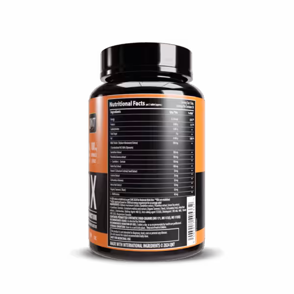 Nutritional facts and ingredients label for a supplement, listing Milk Thistle, Dandelion Extract, and Green Tea Extract