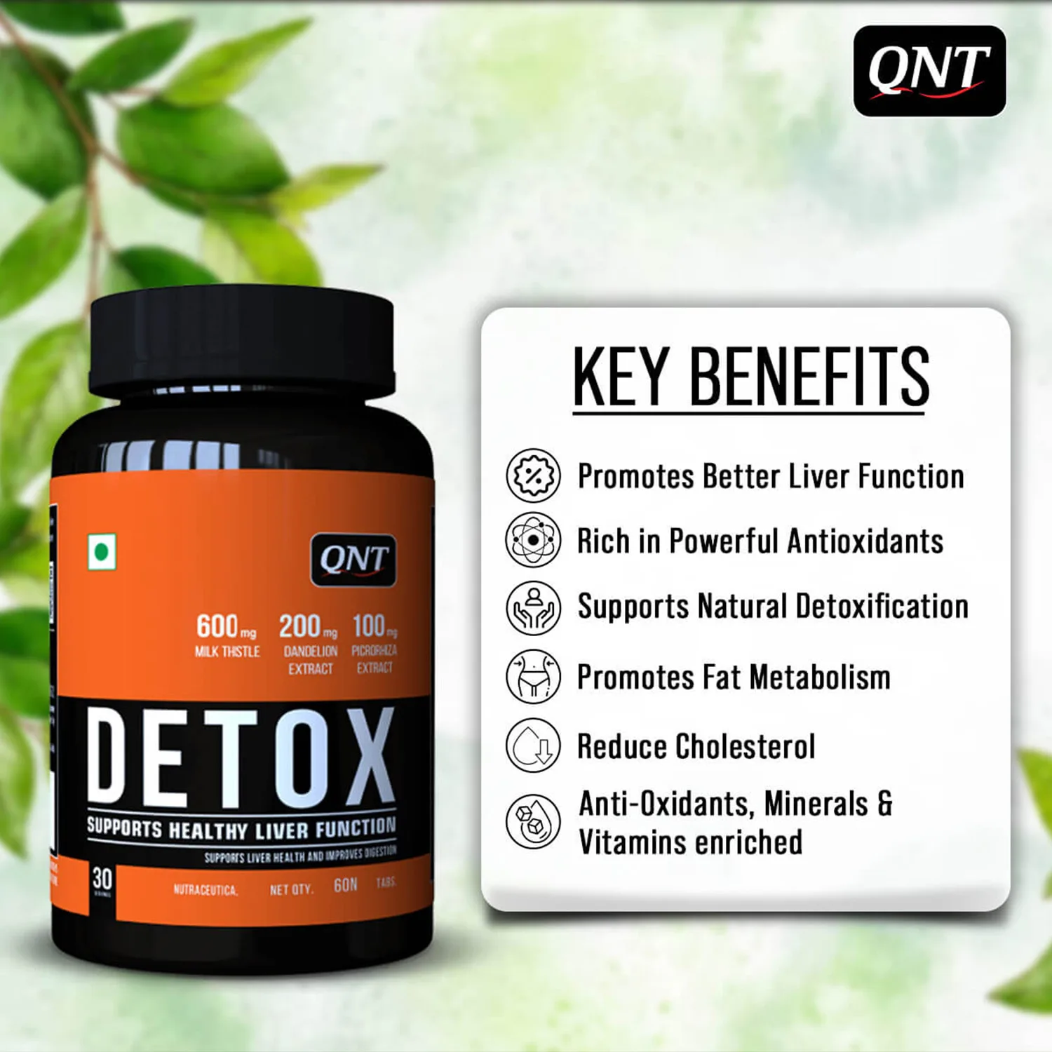 QNT Detox, Milk Thistle, Dandelion Extract, Supports Liver Health  (60 Tablets) - Image 5