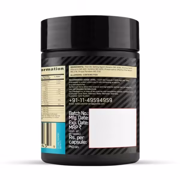 Back label showing ingredients, allergen warning (fish), usage instructions, and customer care contact information
