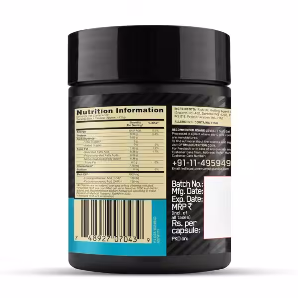 Nutrition Information: 1000mg Fish Oil (180mg EPA, 120mg DHA) per capsule. 60 servings. Contains fish