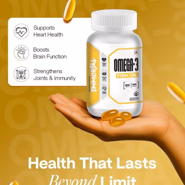 Immortal Omega-3 Fish Oil supports heart health, brain function, joints, and immunity. Health That Lasts Beyond Limit
