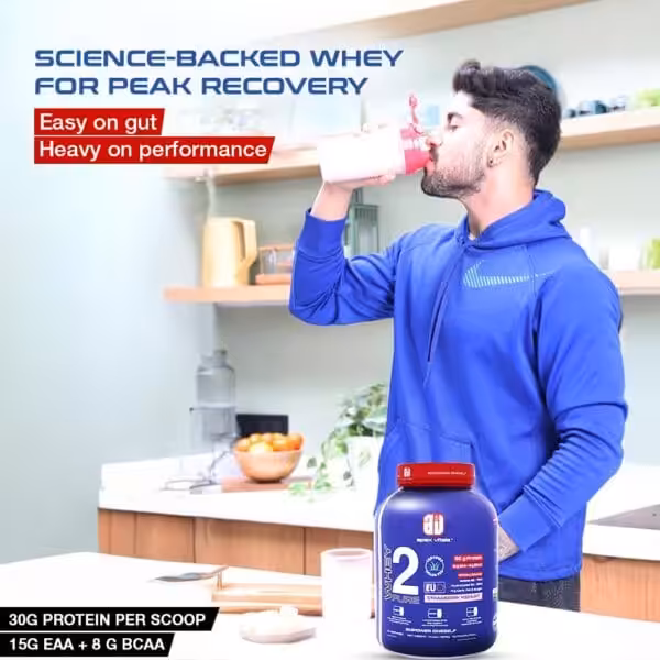 Apex Vitals Whey 2 Pure: 30g protein, 15g EAA, and 8g BCAA per scoop. Science-backed whey for peak recovery