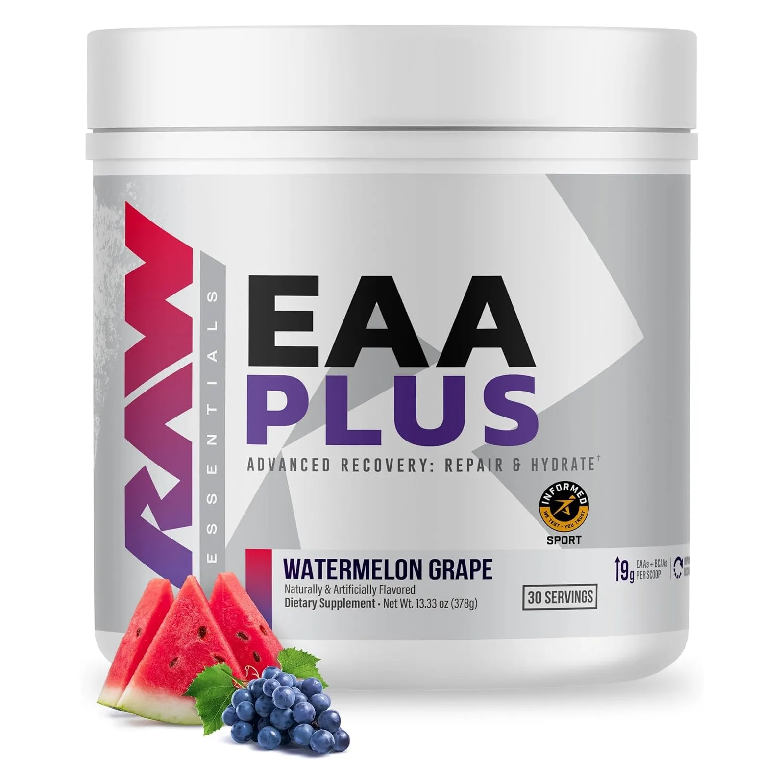 RAW EAA Plus, Amino Acids Powder, Watermelon Grape