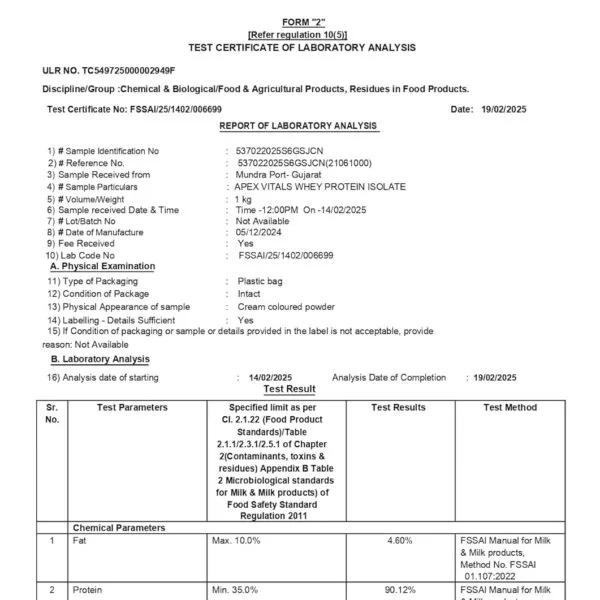 Apex Vitals 2 Whey Protein Isolate 4 Lbs