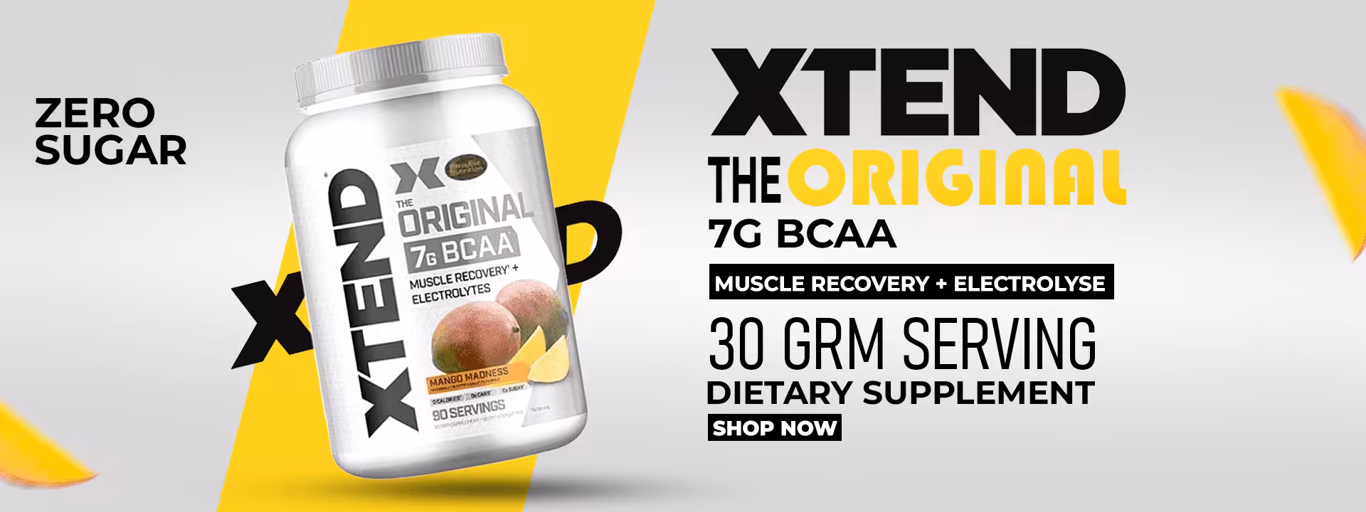 XTEND The Original Mango Madness BCAA, 7g BCAA, zero sugar. Now ₹4,999. Shop Now