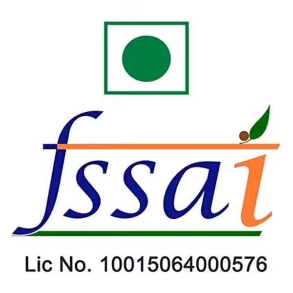 Vegetarian symbol, FSSAI logo, and License Number 100150640000576