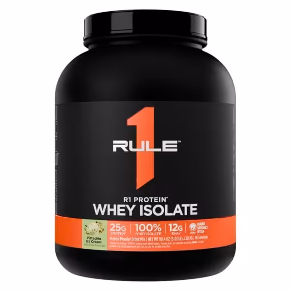 Rule 1 R1 Protein Whey Isolate, Pistachio Ice Cream, 5.03 lbs. 25g protein, 100% whey isolate, 12g EAAs
