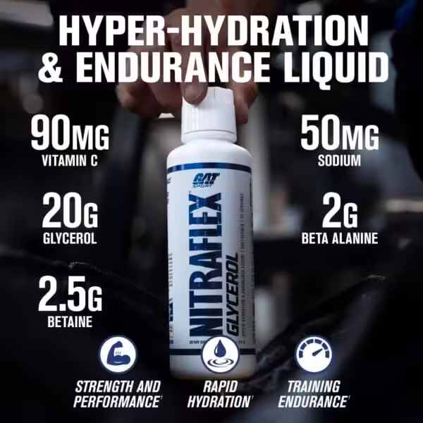 GAT Sport Nitraflex Glycerol hyper-hydration and endurance liquid with 90mg Vitamin C, 50mg Sodium, 20g Glycerol, 2g Beta Alanine, 2.5g Betaine