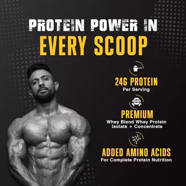 Protein Power in Every Scoop: 24g protein per serving, premium whey blend isolate + concentrate, and added amino acids