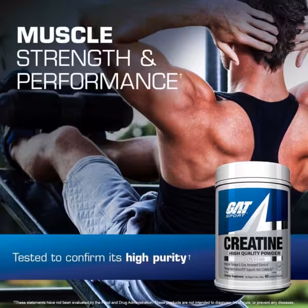 GAT Sport Creatine High Quality Powder – Muscle Strength & Performance, tested to confirm its high purity, 60 servings