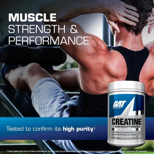 GAT Sport Creatine High Quality Powder – Muscle Strength & Performance, tested to confirm its high purity, 60 servings