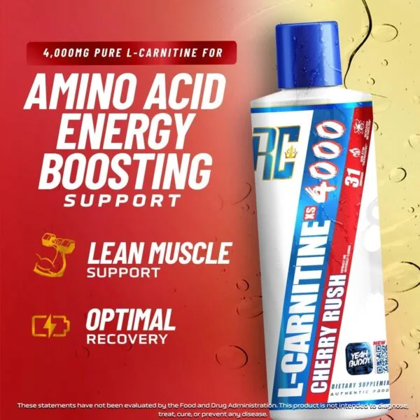 Ronnie Coleman L-Carnitine XS 4000 Cherry Rush: 4,000mg for amino acid energy, lean muscle, and recovery support