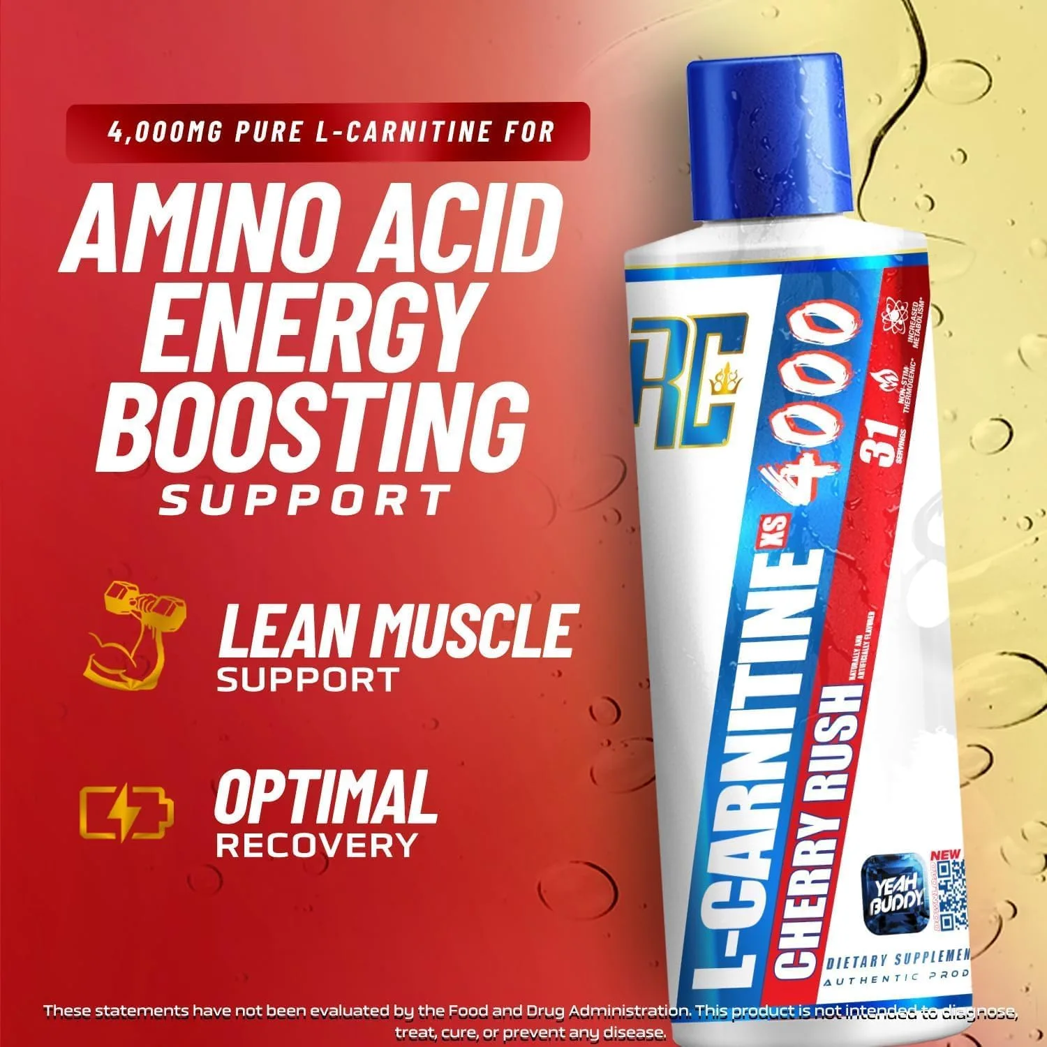 Ronnie Coleman L-Carnitine XS 4000 Cherry Rush: 4,000mg for amino acid energy, lean muscle, and recovery support
